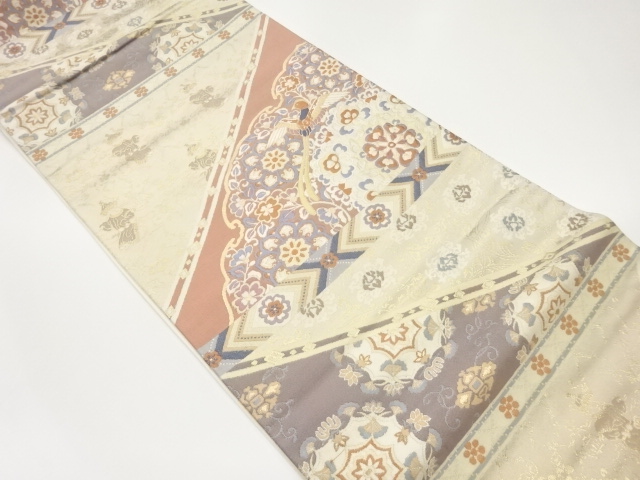 雪輪に華紋・鳳凰・人物模様織出し袋帯